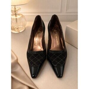Peter Kaiser Black Quilted Pointed-Toe Pumps with Patent Toe